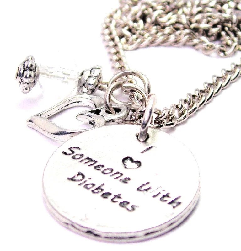 Gold Necklace for Everyday Wear-I Love Someone With Diabetes Heart And Crystal Necklace