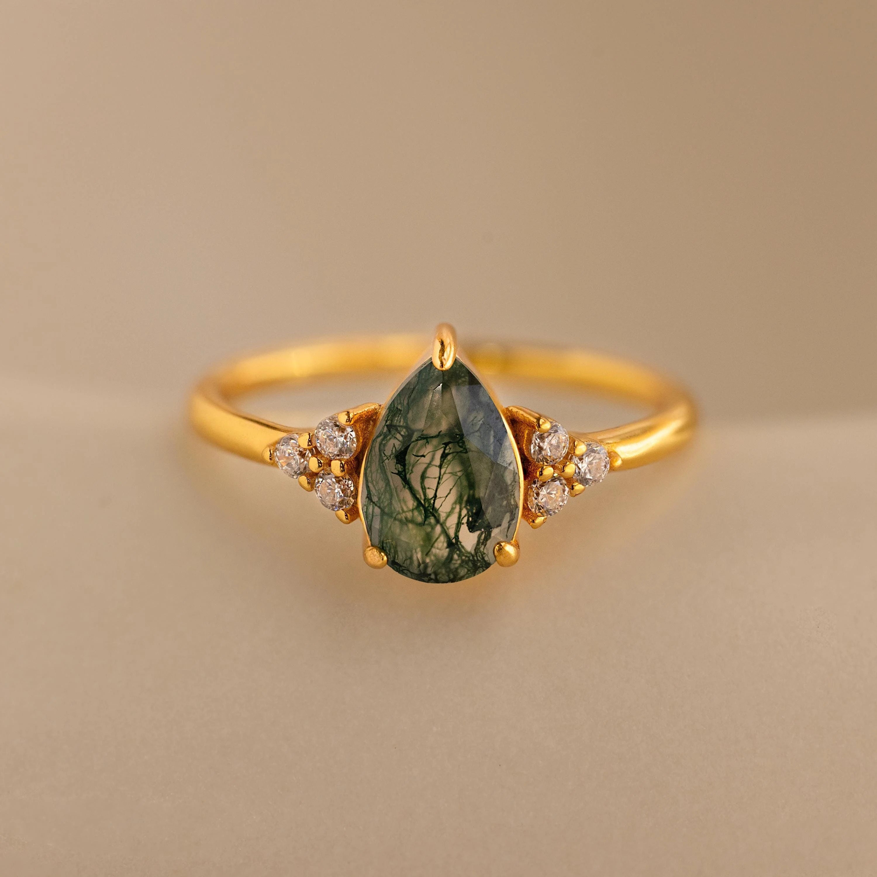 Yellow Gold Wedding Ring-Agate Teardrop Ring