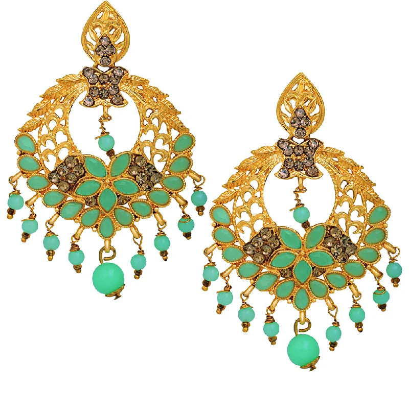 Silver Teardrop Earrings-Mahi Green Crystals Floral Dangler Earrings for Women (ER1109720G)