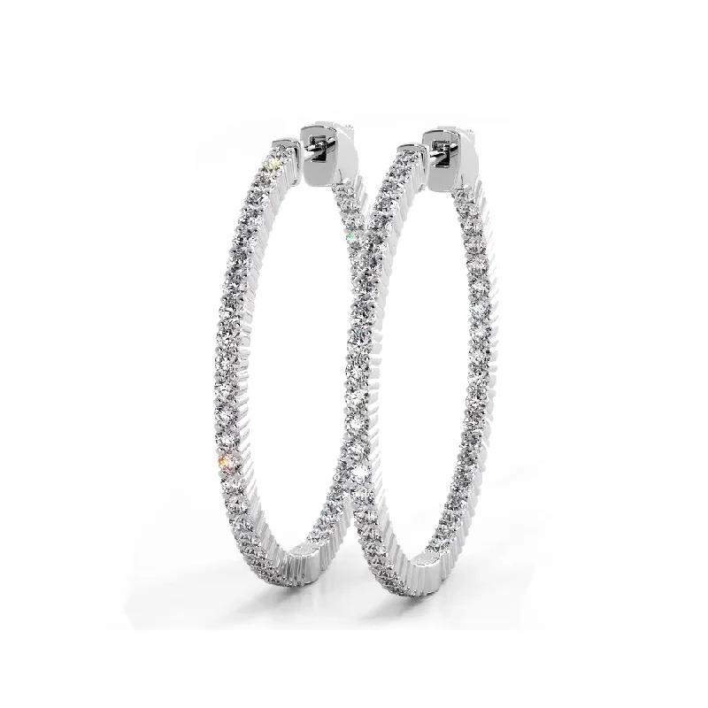 Personalized Gold Earrings-1.10 ctw. Single Row Inside Out Classic Diamond Hoop Earrings