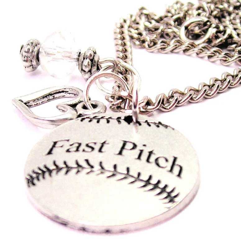 Custom Initial Necklace-Fast Pitch Necklace with Small Heart