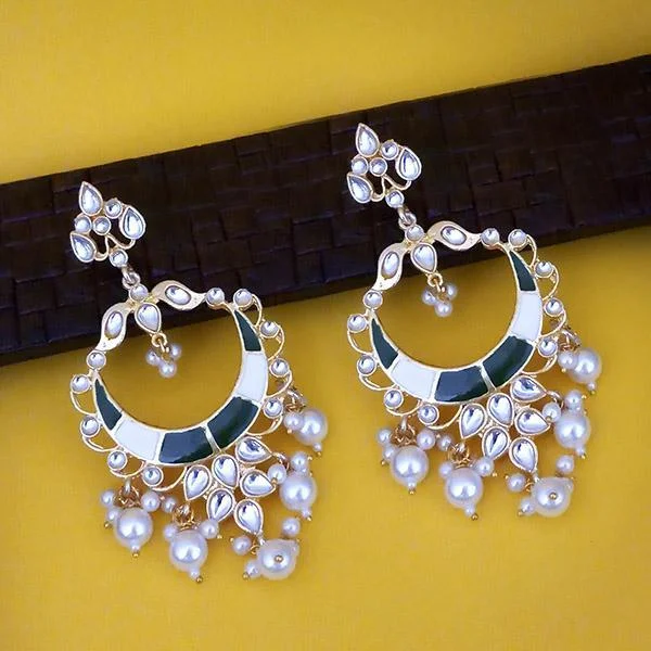 Elegant Hoop Earrings-Kriaa Gold Plated Kundan Black Meenakari Dangler Earrings - 1316330C