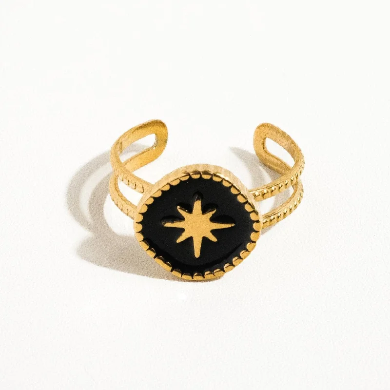 Unique Wedding Band Set-Vesper Gold Non-Tarnish Adjustable Star Ring