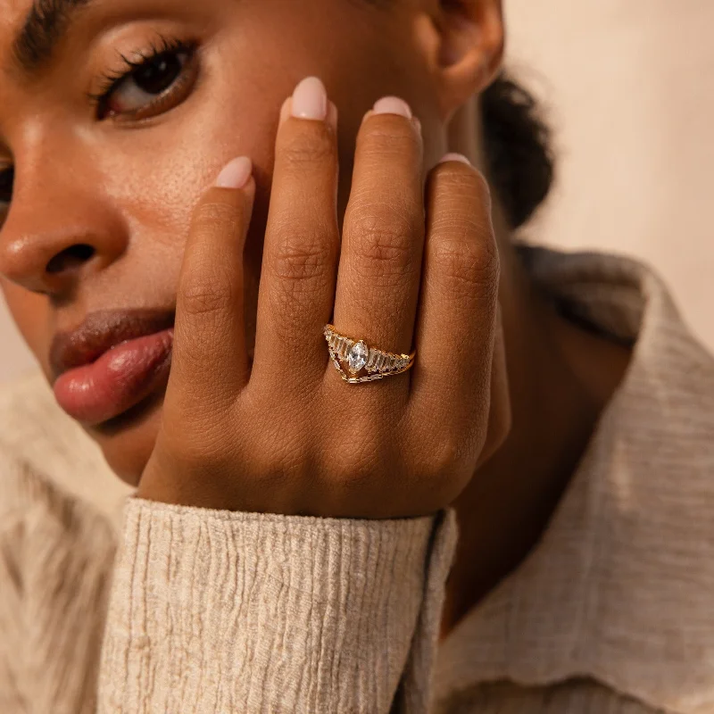 Rose Gold Diamond Ring-Art Deco Ring Set