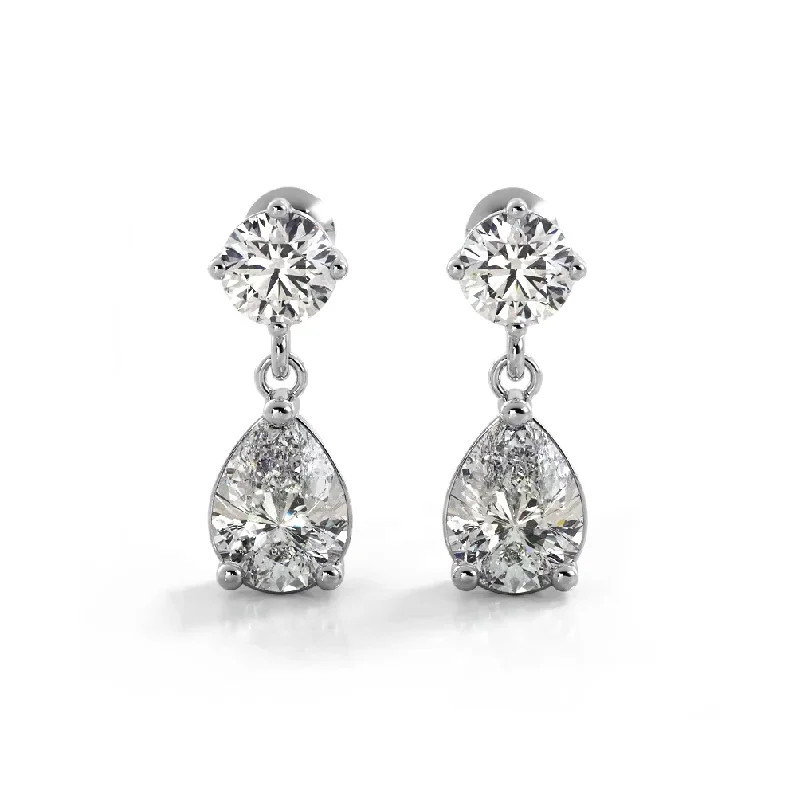 Glamorous Stud Earrings-1.0 ctw. Alluring Round And Pear Shaped Drop Earrings Solitaire Style