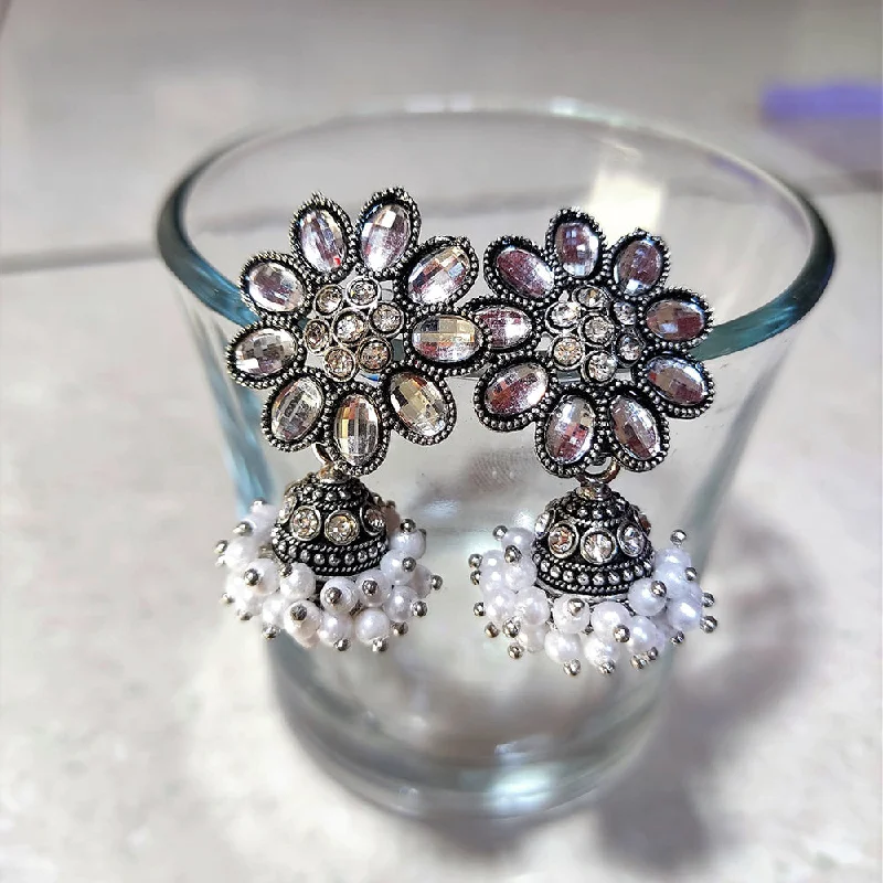 Silver Stud Earrings-H K Fashion Oxidised Plated Crystal Stone Jhumki Earrings