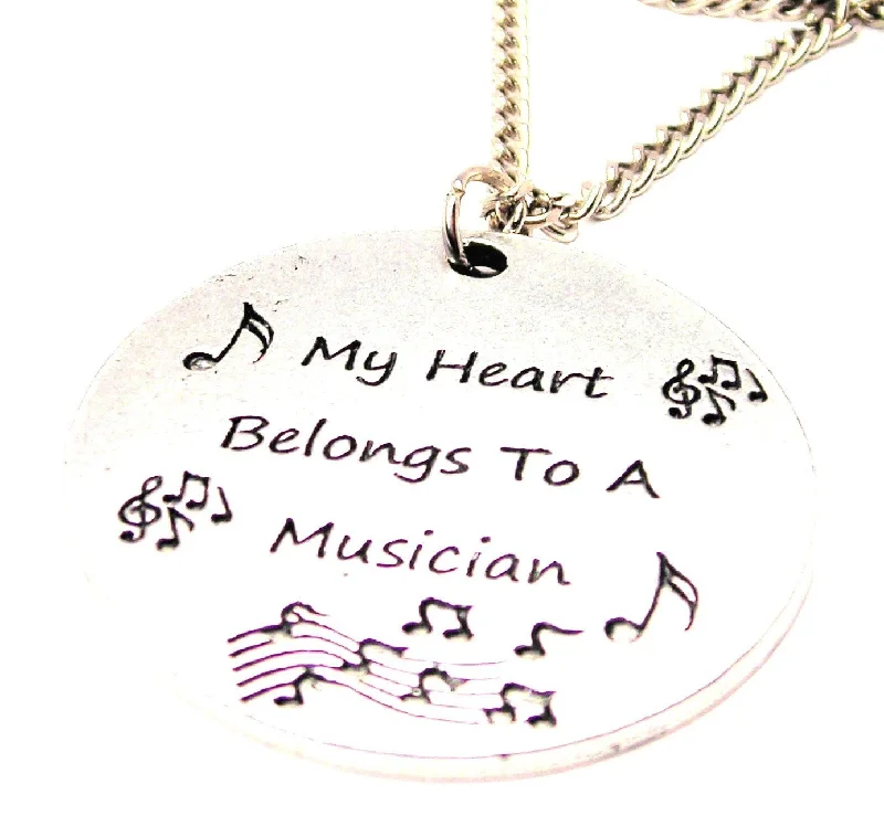 Vintage Silver Necklace-My Heart Belongs To A Musician Single Charm Necklace