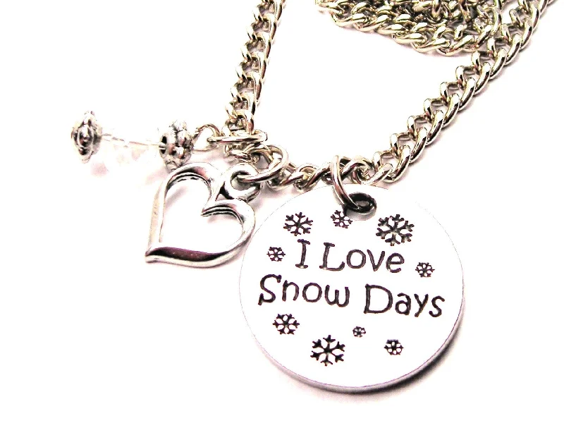 Chunky Gold Necklace-I Love Snow Days Necklace with Small Heart