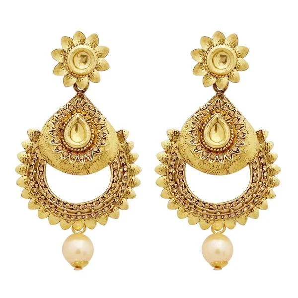 Long Silver Earrings-Jheel Austrian Stone And Kundan Pearl Drop Dangler Earrings - 2900207A