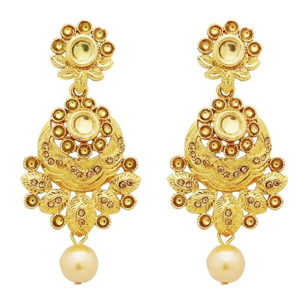 Bohemian Style Earrings-Jheel Kundan Stone Gold Plated Dangler Earrings - 2900225A