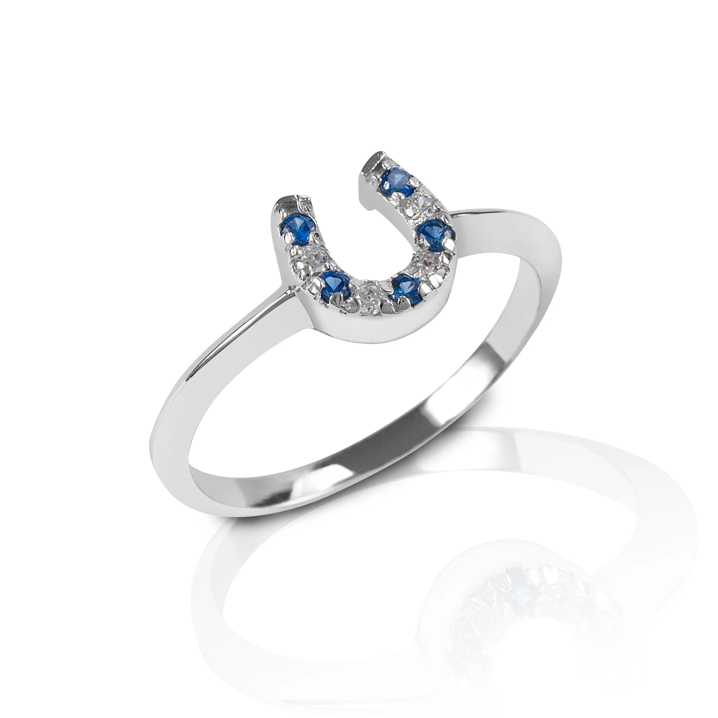 Custom Gemstone Ring-Kelly Herd Blue & Clear Horseshoe Ring