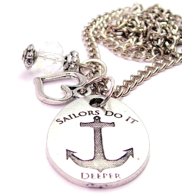 Elegant Choker Necklace-Sailors Do It Deeper Anchor Necklace with Small Heart