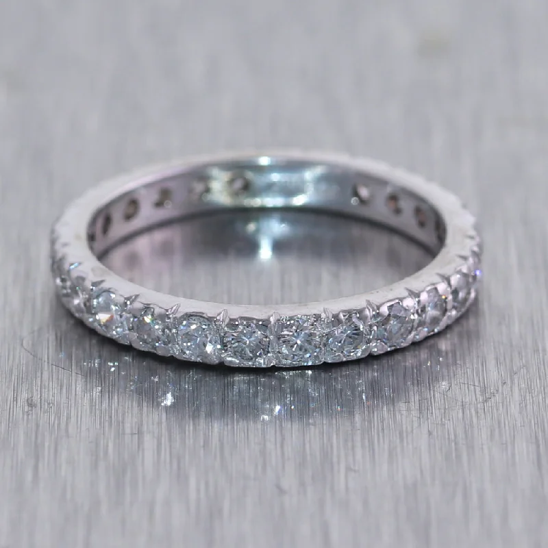 Unique Wedding Band-14k White Gold 1ctw Round Cut Diamond Eternity Band Ring