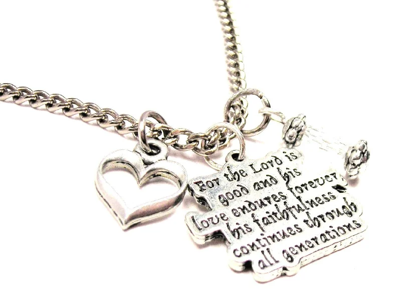 Vintage Gold Necklace-For The Lord Is Good And His Love Endures Forever His Faithfulness Continues Through All Generations Necklace with Small Heart