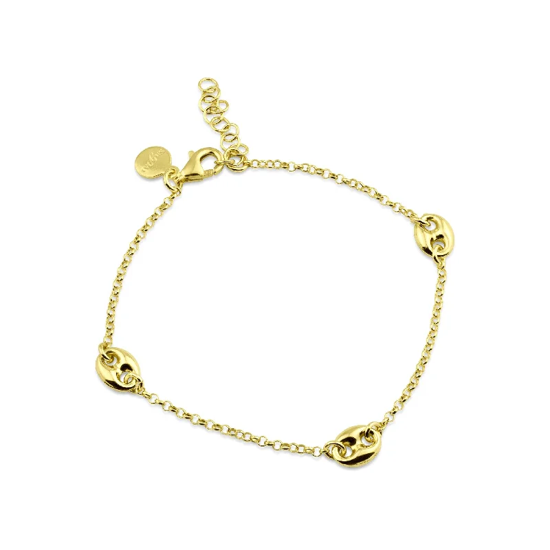 Tennis Bracelet for Women-Gold Plated 925 Sterling Silver Puffed Mariner Charm Lariat Bracelet - ITB00328-GP