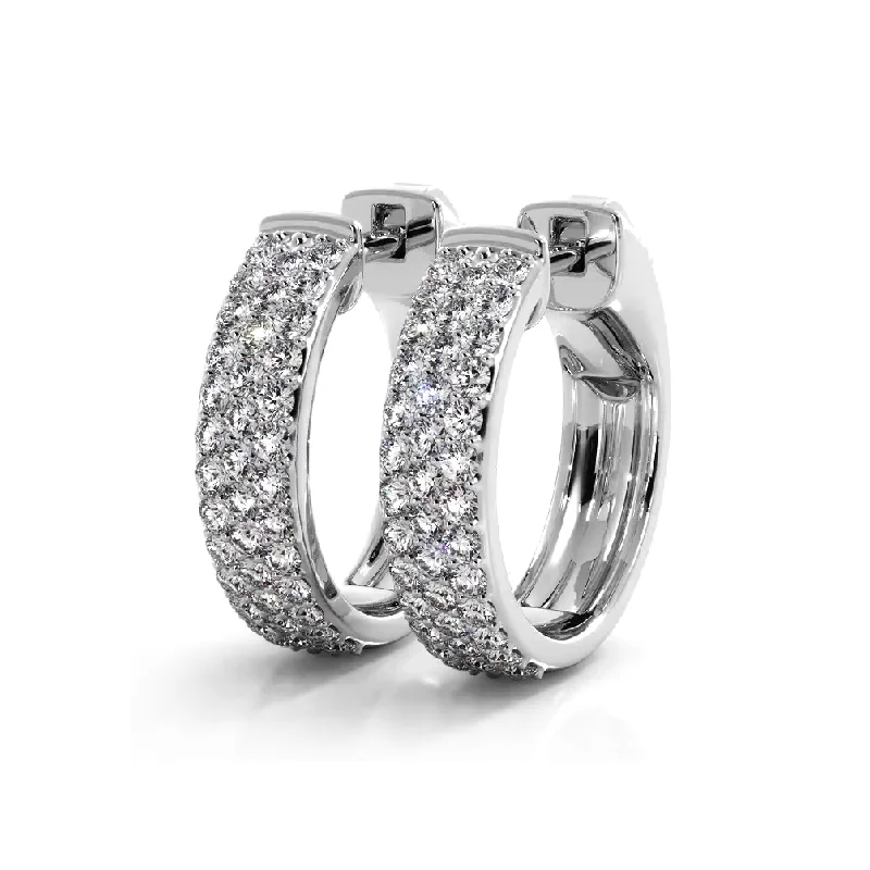 Chic Ear Cuffs Earrings-0.70 ctw. Three Row Huggie Diamond Hoop Earrings