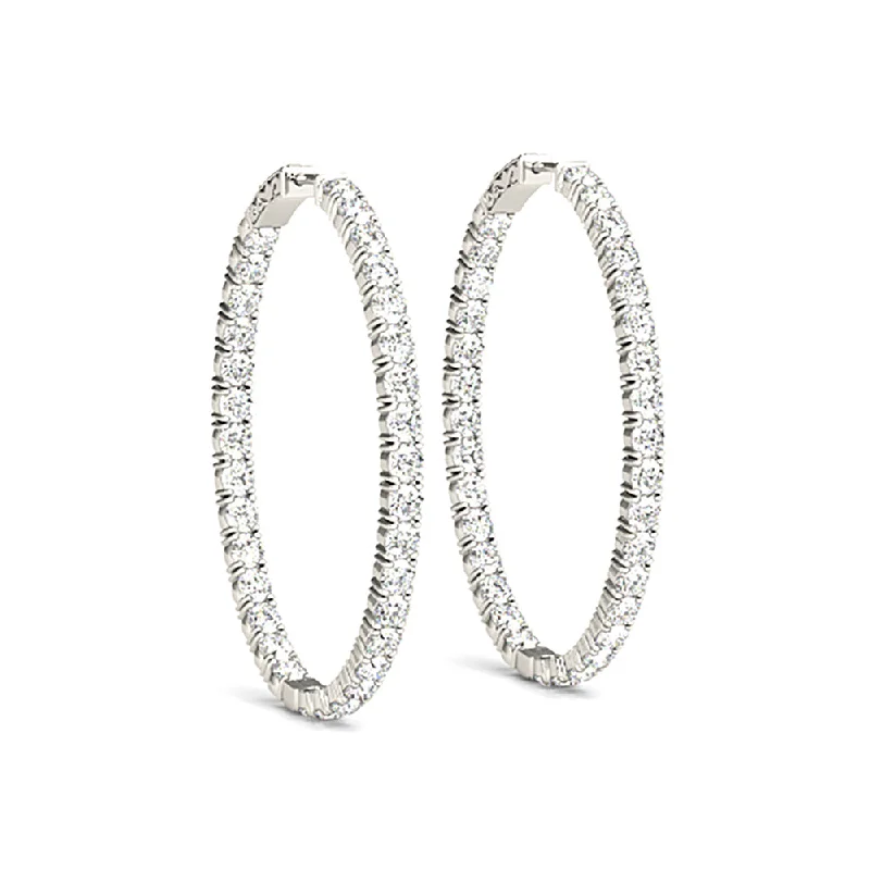 Sterling Silver Drop Earrings-Classic 6.00 ctw Diamond Hoop Earrings Inside-Out Modern Style