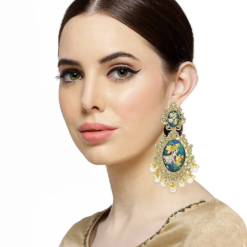 Pearl Drop Earrings-Etnico Traditional Gold Plated Padmavati Earrings Embellished with Pearls for Women/Girls (E2644)