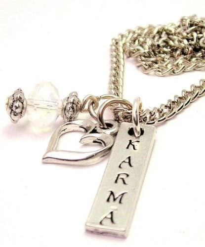 Silver Heart Pendant Necklace-Karma Long Tab Necklace with Small Heart