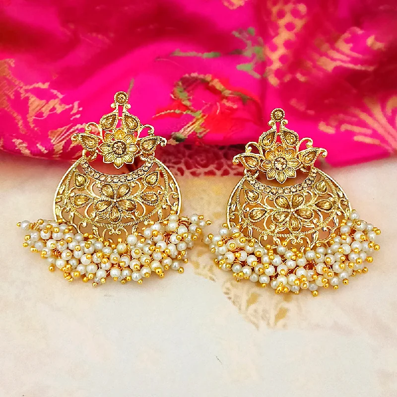 Luxurious Drop Earrings-Adi Gold Plated Brown Kundan And Pearl Dangler Earrings