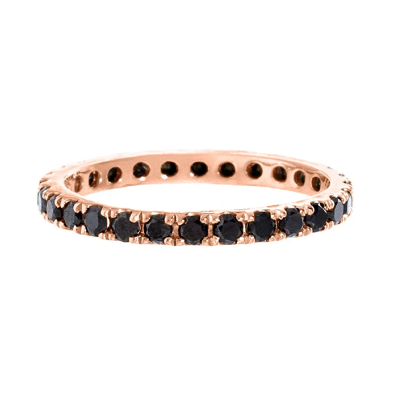 Silver Ring for Men-Josephine Band Rose Gold Black Diamond 2mm