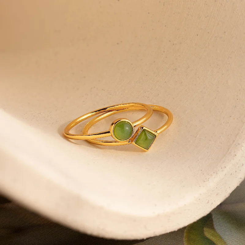 Classic Solitaire Ring-Dainty Jade Ring Set