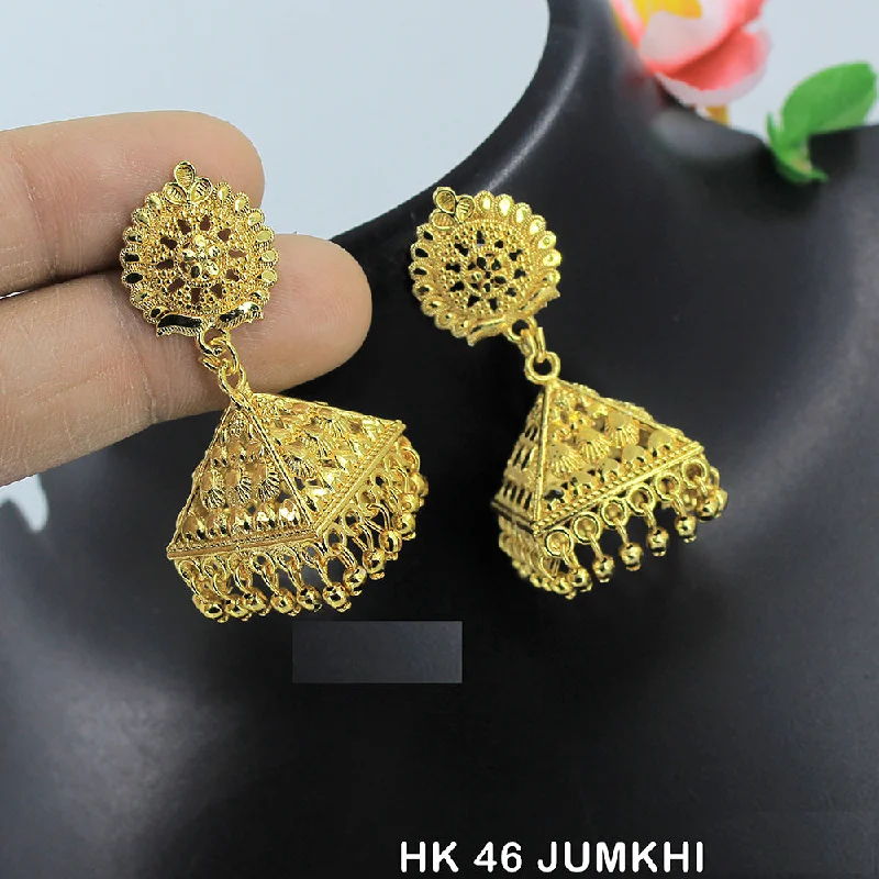 Bridesmaid Earrings-Mahavir Dye Gold Jhumki Earrings