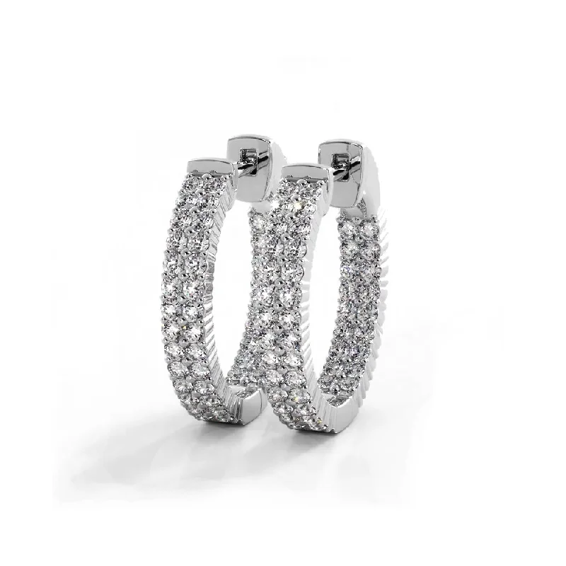 Butterfly Earrings for Women-1.20 ctw. Double Row Inside Out Diamond Petite Hoop Earrings