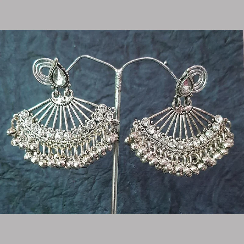 Unique Designer Earrings-Shreeji Silver Plated Crystal Stone Dangler Earrings