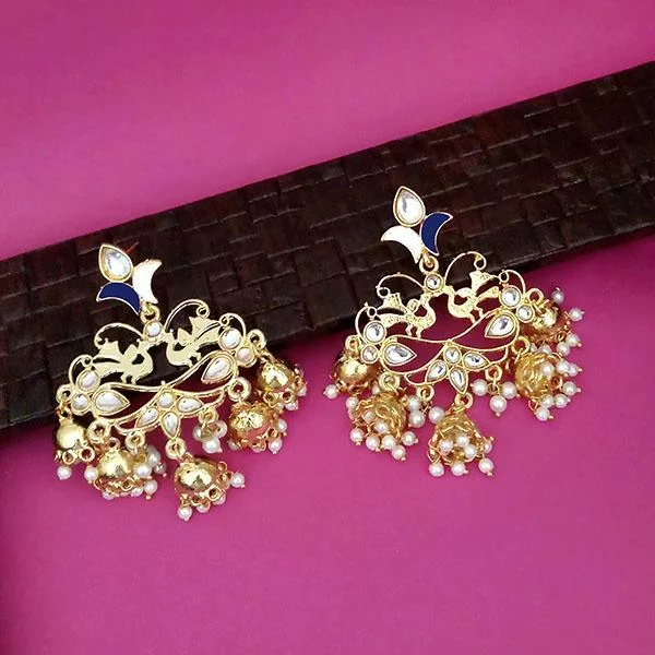 Gemstone Dangle Earrings-Kriaa Gold Plated Kundan Dangler Jhumki Earrings - 1316324D