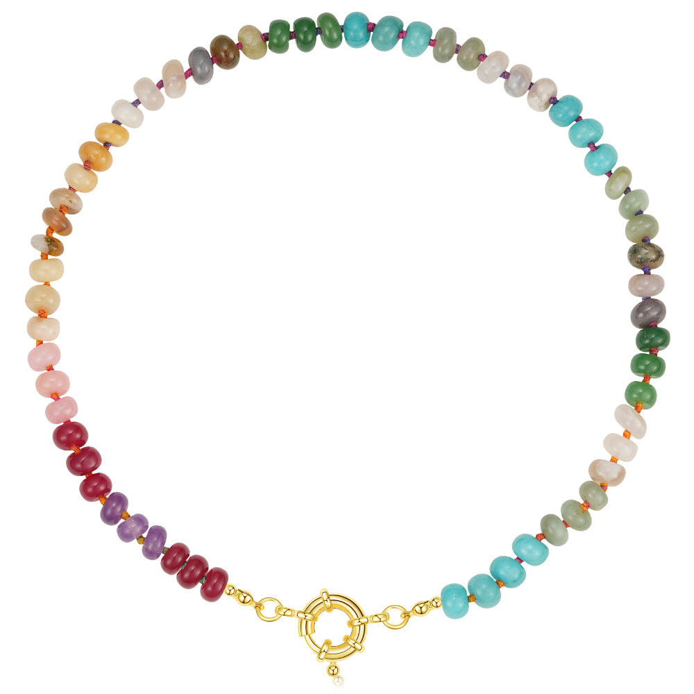 Handmade Gold Necklace-Colorful Boho Gemstone Bead Choker Necklace