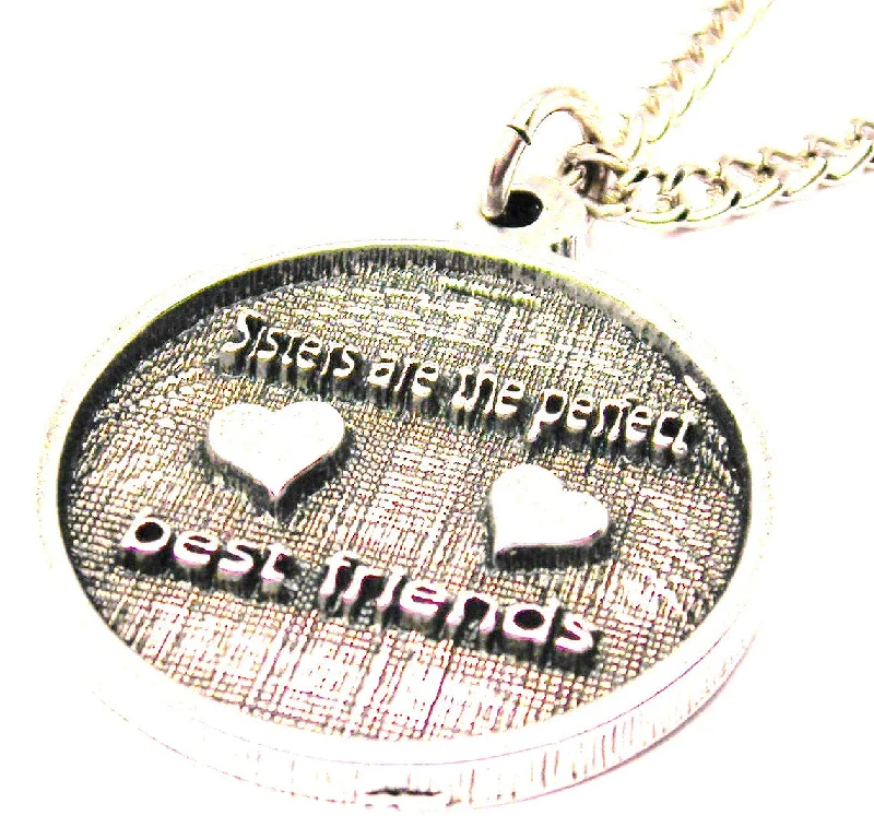 Blue Sapphire Necklace-Sisters Are The Perfect Best Friends With Hearts Circle Single Charm Necklace