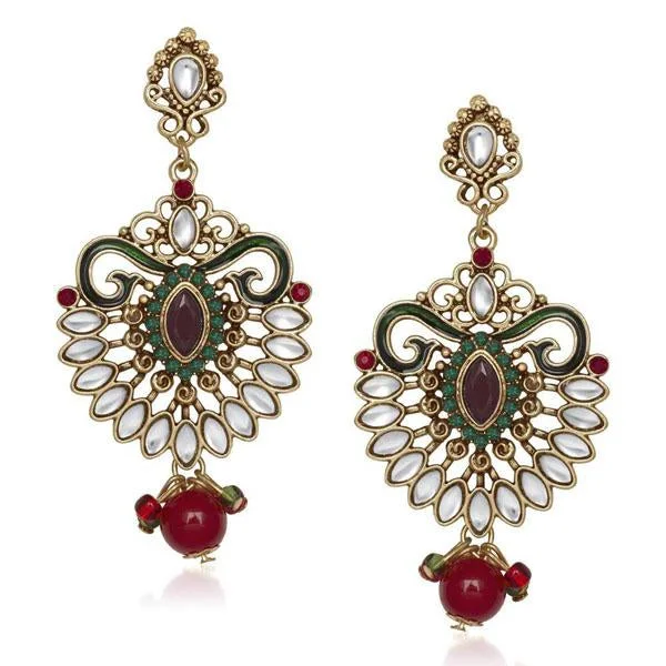 Wedding Earrings for Bride-The99Jewel Kundan Multicolor Meenakari Dangler Earrings - 1305524