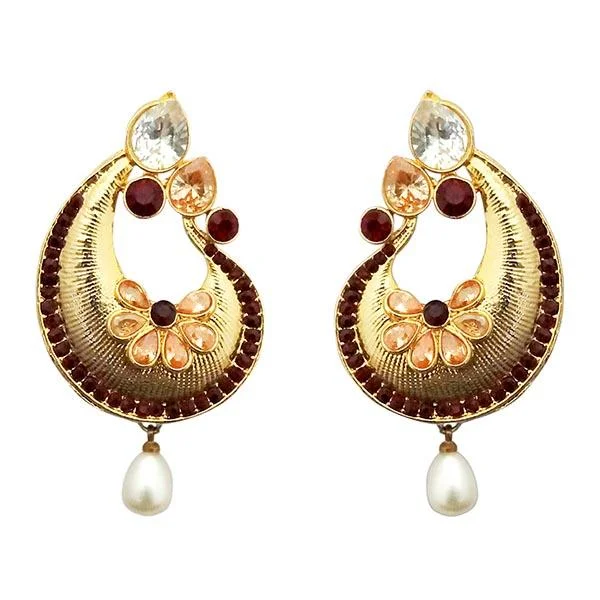 Elegant Wedding Earrings-Kriaa Gold Plated Multi AD Stone Pearl Drop Dangler Earrings - 1313032