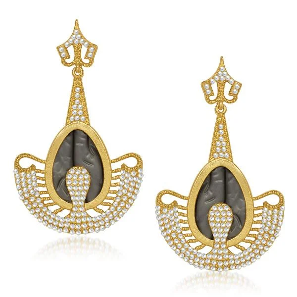 Luxury Gold Drop Earrings-Kriaa Pearl Grey Resin Gold Plated Dangler Earrings - 1305047