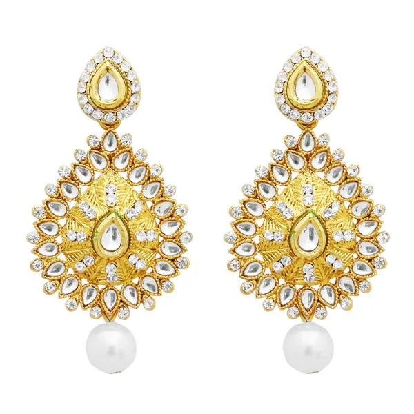 Small Dangle Earrings-Jheel Kundan Gold Plated Austrian Stone Dangler Earrings - 2900227B