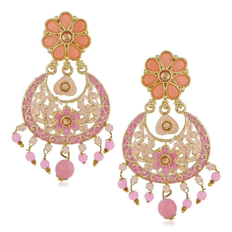 Colorful Earrings for Summer-Mahi Meenakari Work Artificial Bead and Crystals Floral Dangle Drop Earrings for Women (ER1109698G)