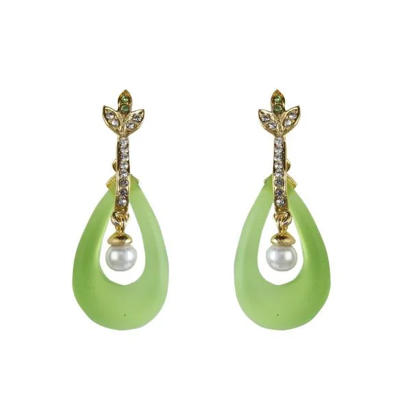 Crystal Dangle Earrings-Kriaa Austrian Stone Green Resin Gold Plated Dangler Earrings - 1305743