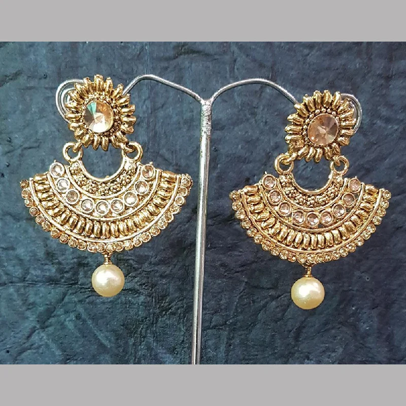 Geometric Shape Earrings-Shreeji Gold Plated Crystal Stone Dangler Earrings