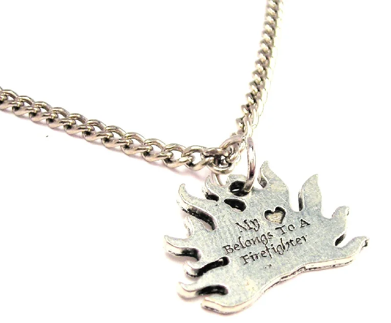 Natural Stone Pendant Necklace-My Heart Belongs To A Firefighter Single Charm Necklace