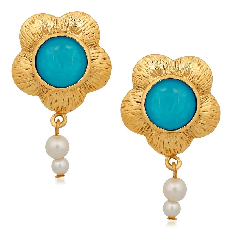 Vintage Gold Earrings-Mahi Gold Plated Floral Designer Dangler earrings with Crystal stones for girls and women