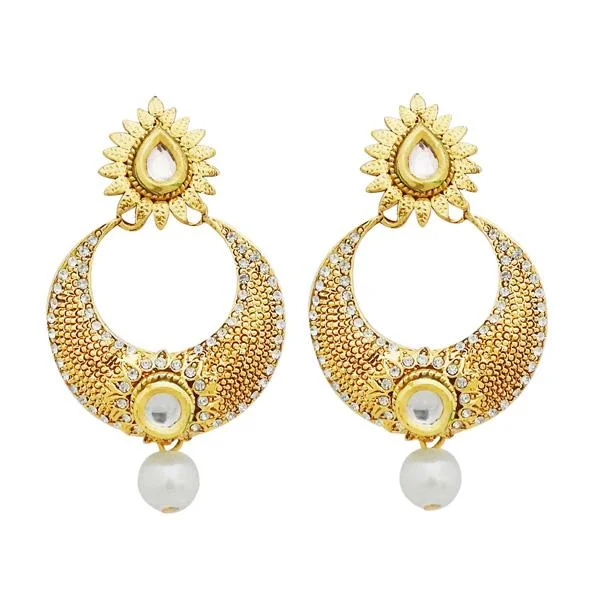 Tassel Earrings-Jheel Austrian Stone And Kundan Pearl Drop Dangler Earrings - 2900209B