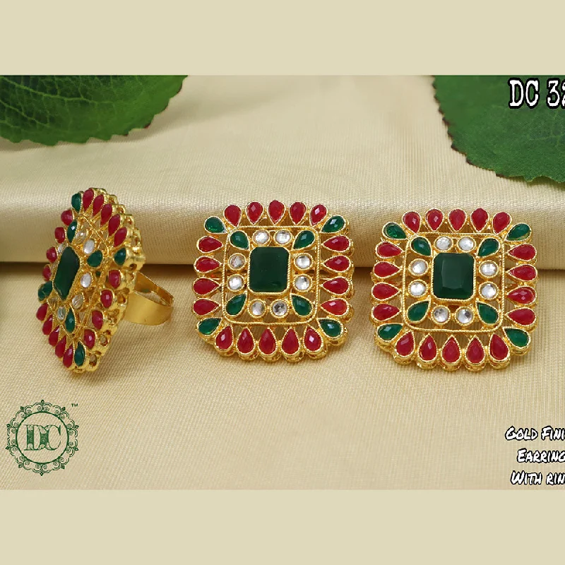 Double-Sided Earrings-Diksha Collection Gold Plated Pota Stone Stud Earrings With Ring