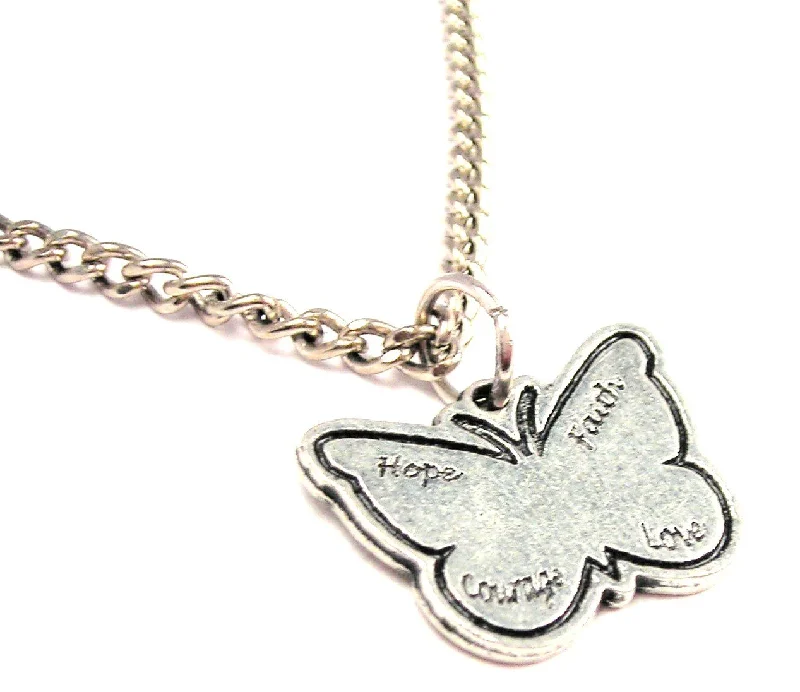 Classic Gold Necklace for Women-Hope Faith Courage Love Butterfly Single Charm Necklace