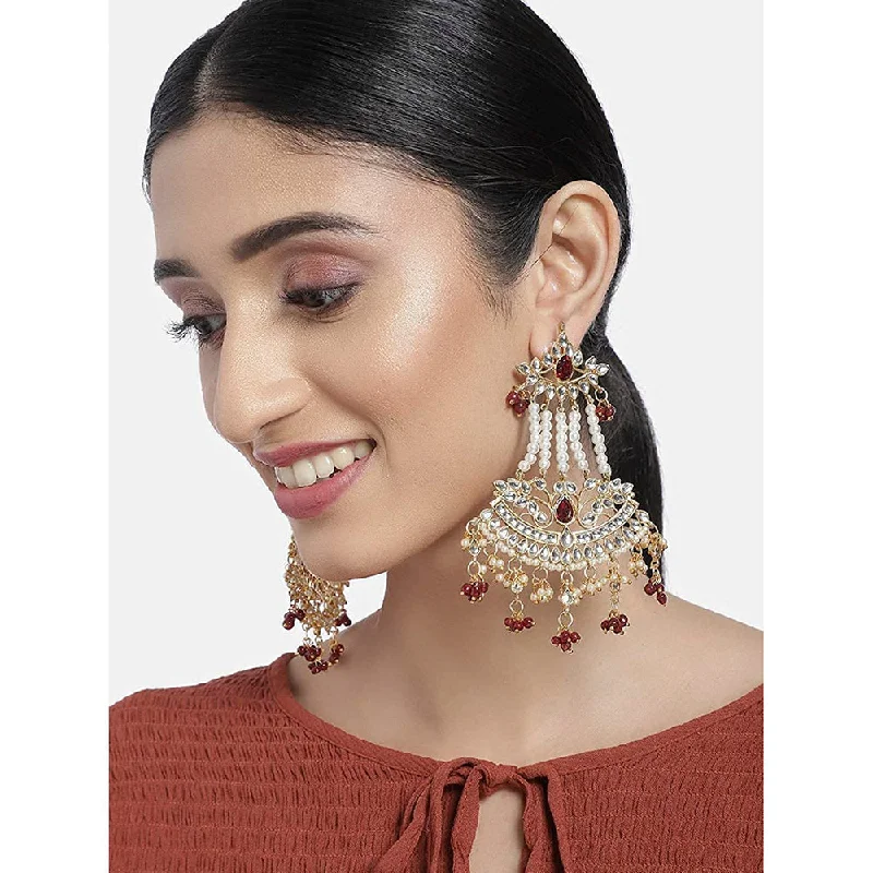 Vintage Gold Earrings-Etnico Gold Plated Traditional Kundan & Pearl Dangler Drop Paasa Earrings For Women (E2636M)