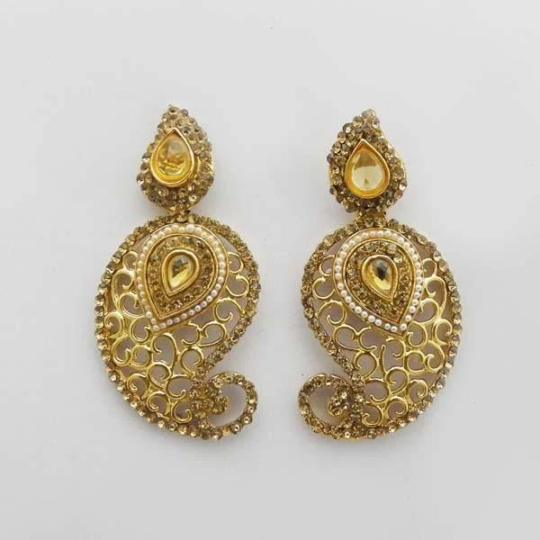 Handcrafted Earrings-Kriaa Brown Austrian Stone Gold Plated Dangler Earrings - 1312719A