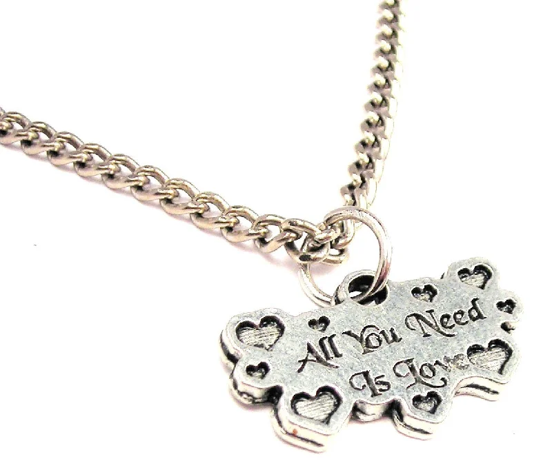 Retro Style Necklace-All You Need Is Love With Hearts Single Charm Necklace