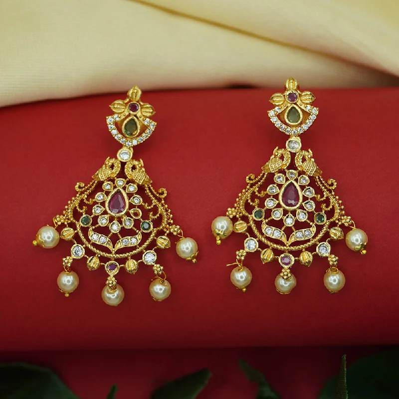 Colored Gemstone Earrings-Diksha Collection Gold Plated Pota Stone Dangler Earrings