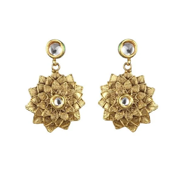 Small Crystal Earrings-Kriaa Kundan Zinc Alloy Gold Plated Dangler Earring - 1307338