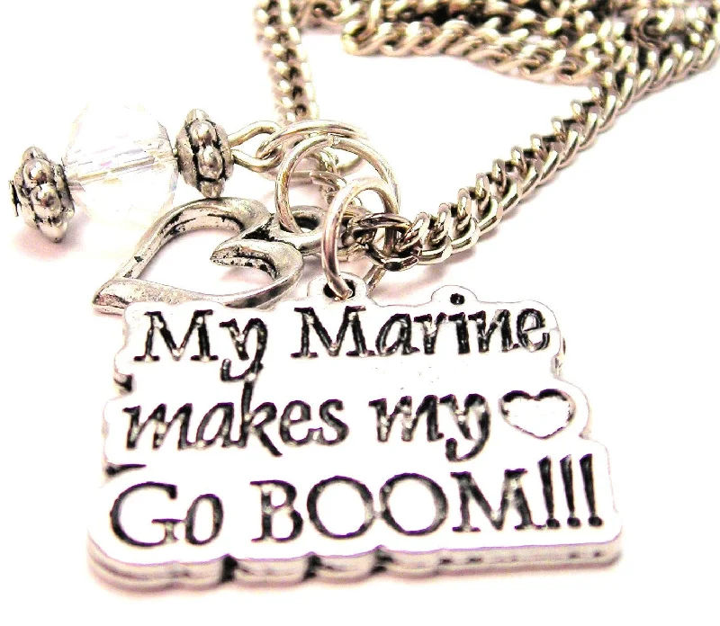 Fashionable Pendant Necklace-My Marine Makes My Heart Go Boom Necklace with Small Heart